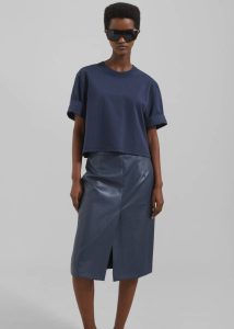 Bottoms The Frankie Shop Women Blue Brooklyn Faux Leather Midi Skirt - Navy - Image 5