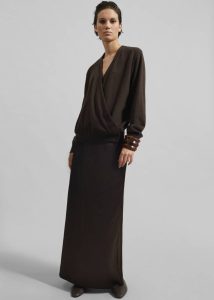 Bottoms The Frankie Shop Women Brown Hencil Satin Maxi Skirt - Brown - Image 2