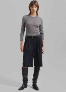 Bottoms Wilma Pleated Bermuda Shorts - Black Pinstripe Black Women The Frankie Shop - Image 5