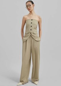 Bottoms Women Beige Livvy Pleated Trousers - Beige The Frankie Shop - Image 2
