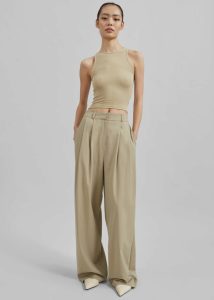 Bottoms Women Beige Livvy Pleated Trousers - Beige The Frankie Shop - Image 4