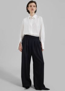 Bottoms Women Black The Frankie Shop Caden Boxer Trousers - Black/White Pinstripe - Image 2