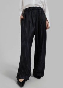 Bottoms Women Black The Frankie Shop Caden Boxer Trousers - Black/White Pinstripe