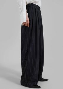 Bottoms Women Black The Frankie Shop Caden Boxer Trousers - Black/White Pinstripe - Image 3