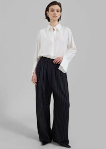 Bottoms Women Black The Frankie Shop Caden Boxer Trousers - Black/White Pinstripe - Image 5