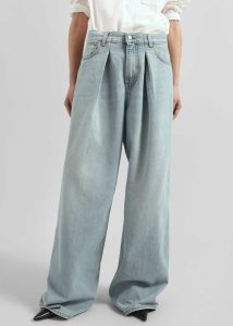 Bottoms Women Blue The Frankie Shop Haikure Candy Pleated Wide Leg Jeans - Emerald Blue - Image 2