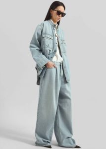 Bottoms Women Blue The Frankie Shop Haikure Candy Pleated Wide Leg Jeans - Emerald Blue - Image 3