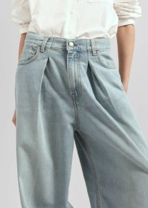 Bottoms Women Blue The Frankie Shop Haikure Candy Pleated Wide Leg Jeans - Emerald Blue - Image 4