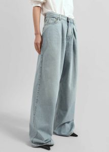 Bottoms Women Blue The Frankie Shop Haikure Candy Pleated Wide Leg Jeans - Emerald Blue - Image 5