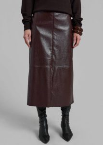 Bottoms Women Erminie Midi Faux Leather Skirt - Brown The Frankie Shop Brown