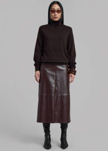 Bottoms Women Erminie Midi Faux Leather Skirt - Brown The Frankie Shop Brown - Image 3