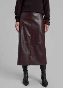 Bottoms Women Erminie Midi Faux Leather Skirt - Brown The Frankie Shop Brown - Image 4