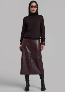 Bottoms Women Erminie Midi Faux Leather Skirt - Brown The Frankie Shop Brown - Image 5