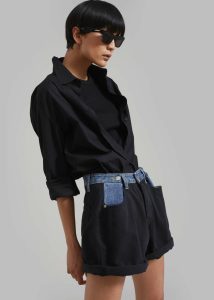 Bottoms Women Hayla Contrast Denim Shorts - Black/Blue The Frankie Shop Black - Image 2