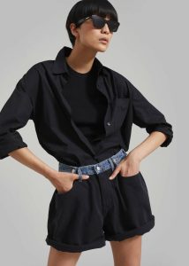Bottoms Women Hayla Contrast Denim Shorts - Black/Blue The Frankie Shop Black