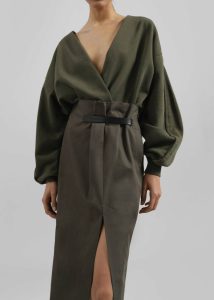 Bottoms Women Jw Anderson Strap Detail Slit Skirt - Khaki The Frankie Shop Green - Image 2