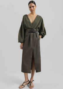 Bottoms Women Jw Anderson Strap Detail Slit Skirt - Khaki The Frankie Shop Green