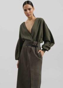 Bottoms Women Jw Anderson Strap Detail Slit Skirt - Khaki The Frankie Shop Green - Image 4
