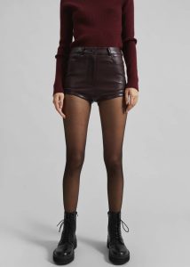 Bottoms Women Red Nevis Faux Leather Hot Pants - Burgundy The Frankie Shop - Image 2