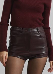 Bottoms Women Red Nevis Faux Leather Hot Pants - Burgundy The Frankie Shop - Image 4