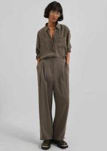 Bottoms Women The Frankie Shop Green Meilen Pintuck Trousers - Olive