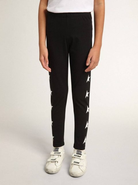 Bottomwear Selection (4-12 Years) Black Girls’ Black Leggings With White Stars On The Sides Golden Goose Kids - Image 2