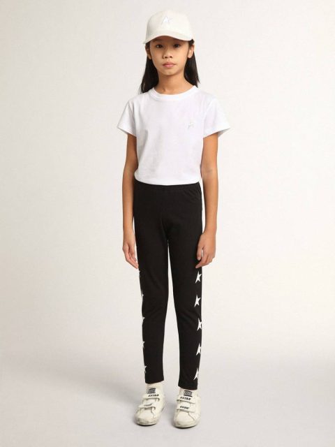 Bottomwear Selection (4-12 Years) Black Girls’ Black Leggings With White Stars On The Sides Golden Goose Kids - Image 3