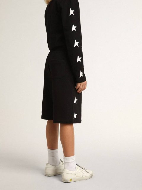 Bottomwear Selection (4-12 Years) Black Kids Golden Goose Boys’ Black Bermuda Shorts With White Stars - Image 4