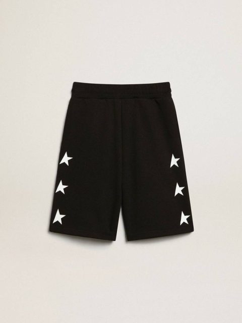 Bottomwear Selection (4-12 Years) Black Kids Golden Goose Boys’ Black Bermuda Shorts With White Stars