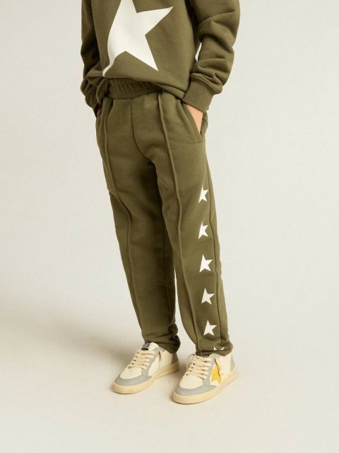 Bottomwear Selection (4-12 Years) Boys' Military-Green Joggers With White Stars Military Green Kids Golden Goose - Image 3