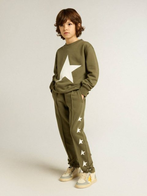 Bottomwear Selection (4-12 Years) Boys' Military-Green Joggers With White Stars Military Green Kids Golden Goose - Image 4