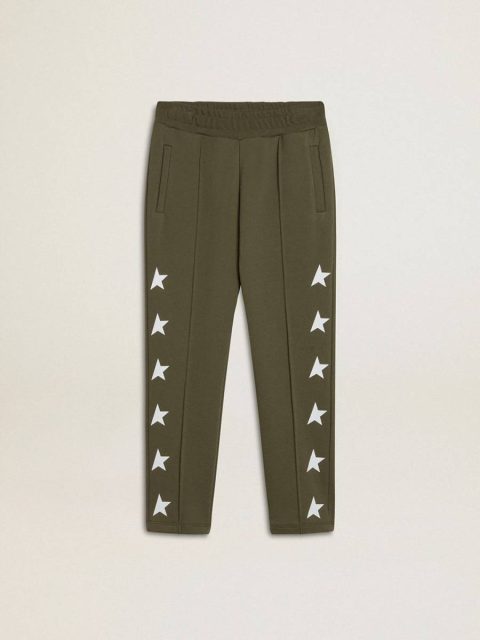 Bottomwear Selection (4-12 Years) Boys' Military-Green Joggers With White Stars Military Green Kids Golden Goose