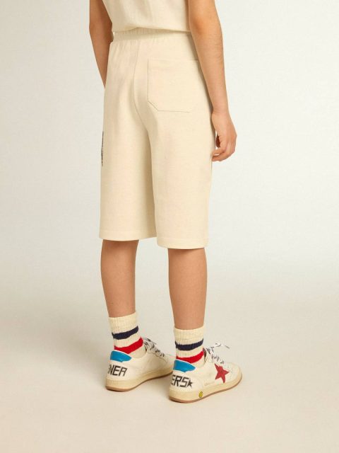Bottomwear Selection (4-12 Years) Golden Goose Kids Boys’ Bermuda Shorts In Aged White With Print On The Front Aged White - Image 2