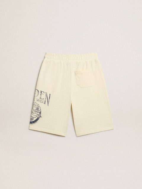 Bottomwear Selection (4-12 Years) Golden Goose Kids Boys’ Bermuda Shorts In Aged White With Print On The Front Aged White - Image 4