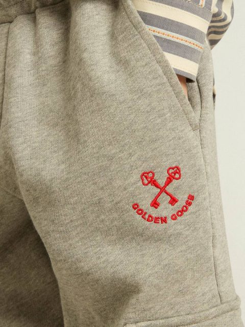 Bottomwear Selection (4-12 Years) Gray Melange Golden Goose Kids Gray Melange Cotton Cargo Joggers With Embroidery - Image 4