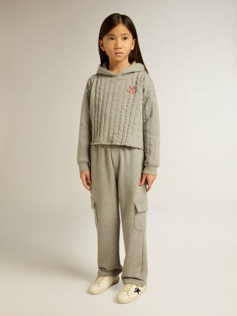 Bottomwear Selection (4-12 Years) Gray Melange Golden Goose Kids Gray Melange Cotton Cargo Joggers With Embroidery - Image 5