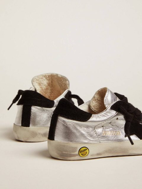 Boys (4-10 Years) Golden Goose Kids Super-Star Sneakers In Silver Leather With Suede Inserts - Image 2