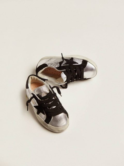 Boys (4-10 Years) Golden Goose Kids Super-Star Sneakers In Silver Leather With Suede Inserts - Image 4