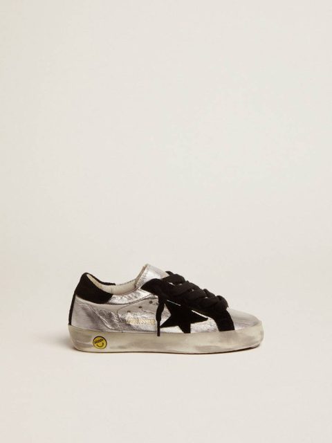 Boys (4-10 Years) Golden Goose Kids Super-Star Sneakers In Silver Leather With Suede Inserts