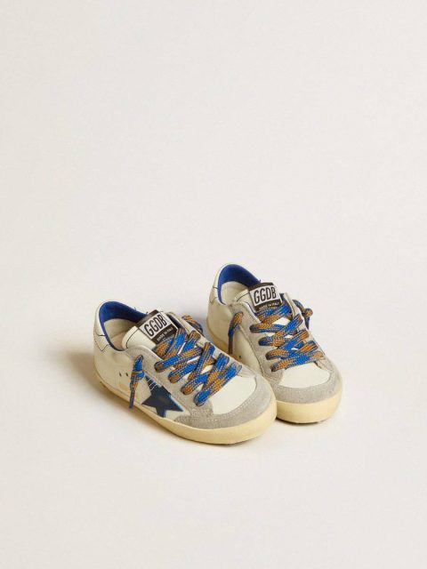 Boys (4-10 Years) Kids Golden Goose Super-Star Young With Blue Leather Star And Ice-Gray Suede Inserts White - Image 2