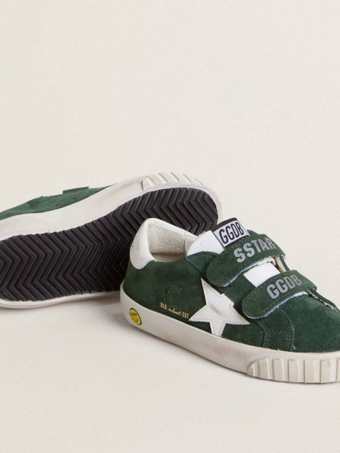 Boys (4-10 Years) Kids Old School Young In Green Suede With White Leather Star And Heel Tab Golden Goose - Image 4