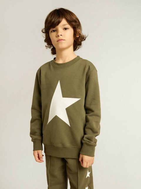 Boys' Dark Green Sweatshirt With White Maxi Star On The Front Golden Goose Dark Green Kids Topwear Selection (4-12 Years) - Image 3