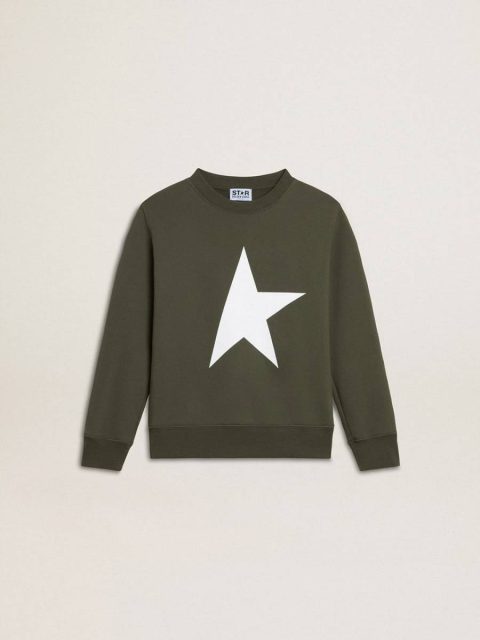 Boys' Dark Green Sweatshirt With White Maxi Star On The Front Golden Goose Dark Green Kids Topwear Selection (4-12 Years)