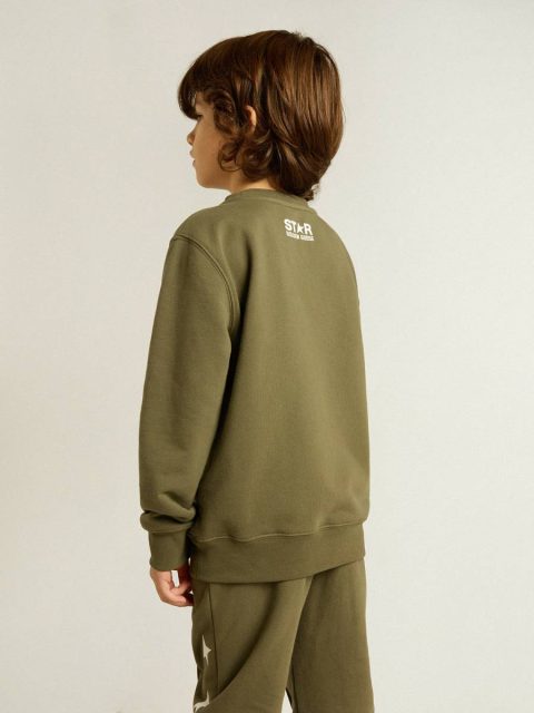 Boys' Dark Green Sweatshirt With White Maxi Star On The Front Golden Goose Dark Green Kids Topwear Selection (4-12 Years) - Image 5