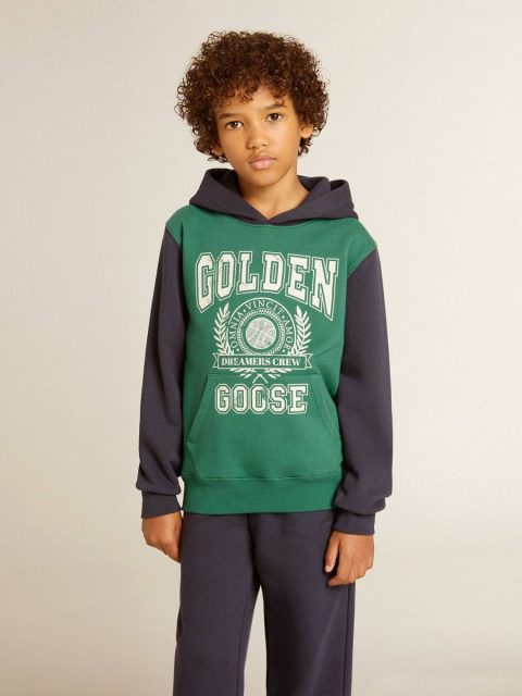 Boys' Green And Blue Sweatshirt With Hood And Print Kids Green And Blue Topwear Selection (4-12 Years) Golden Goose - Image 2