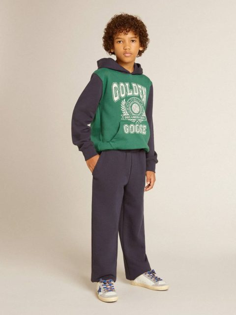 Boys' Green And Blue Sweatshirt With Hood And Print Kids Green And Blue Topwear Selection (4-12 Years) Golden Goose - Image 3