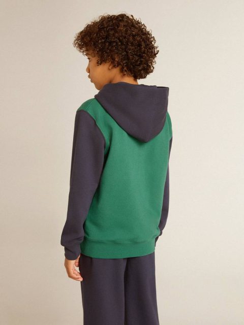 Boys' Green And Blue Sweatshirt With Hood And Print Kids Green And Blue Topwear Selection (4-12 Years) Golden Goose - Image 4