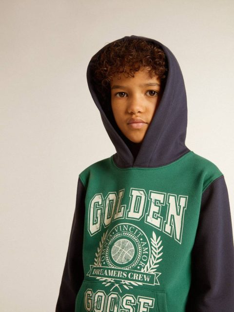 Boys' Green And Blue Sweatshirt With Hood And Print Kids Green And Blue Topwear Selection (4-12 Years) Golden Goose - Image 5