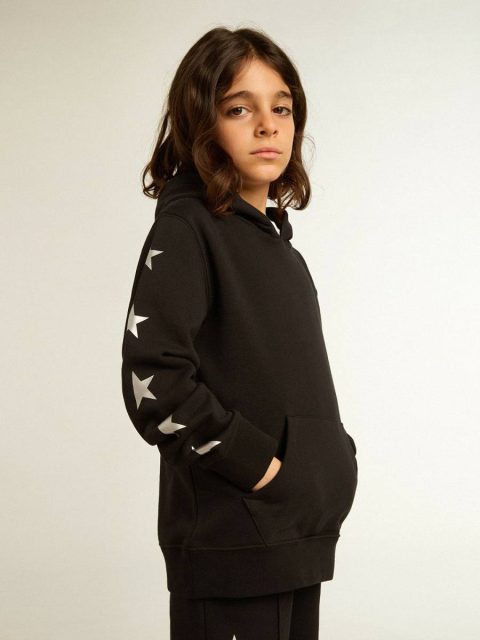 Boys’ Hooded Sweatshirt In Black With Contrasting Silver Stars Black Kids Golden Goose Topwear Selection (4-12 Years) - Image 2