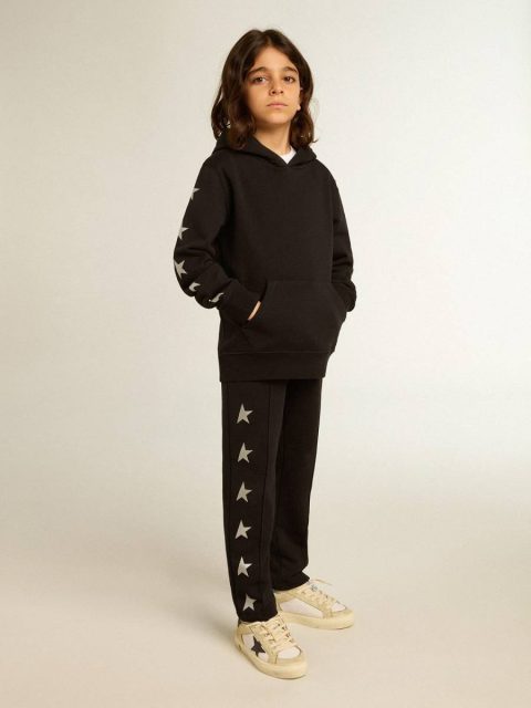 Boys’ Hooded Sweatshirt In Black With Contrasting Silver Stars Black Kids Golden Goose Topwear Selection (4-12 Years) - Image 3